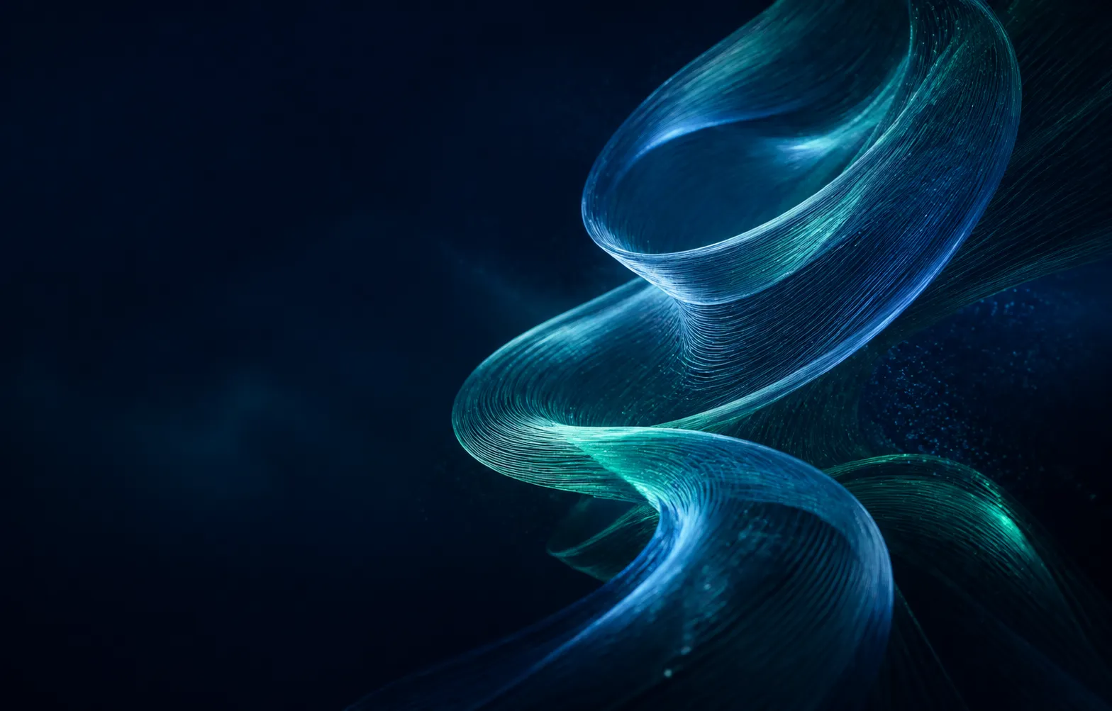 Abstrakte, fließende Lichtstruktur in Indigo und Cyan